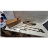 Image 1 : Vintage Butcher Lot: Cast Iron Grappling Hook, Frame Saw, Meat Hooks, Block and Tackle