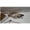Image 5 : Vintage Butcher Lot: Cast Iron Grappling Hook, Frame Saw, Meat Hooks, Block and Tackle