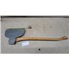 Image 1 : Vintage Broad Axe / Hewing Axe with Asymmetrical Grey Head and Wooden Handle
