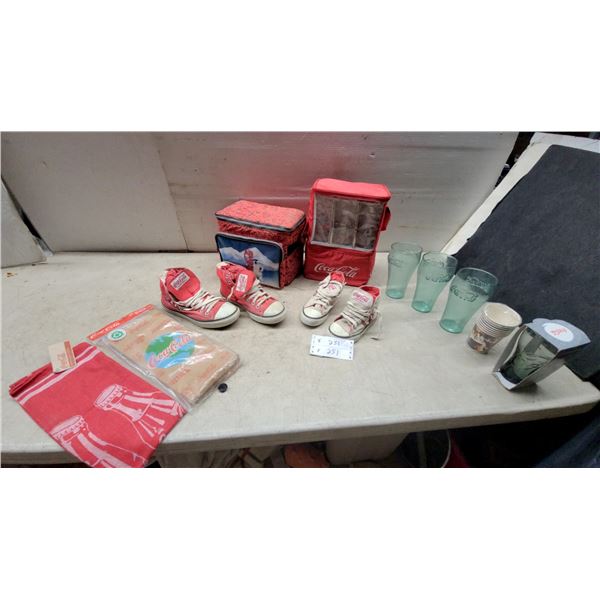 Coca-Cola Collectibles Including High-Top Canvas Sneakers, Cooler Bags, Glasses, Towel