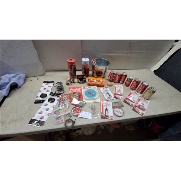 Coca-Cola Collectibles Lot: Classic Cans, Straw Dispensers, Ice Bucket, Tins, Magnets