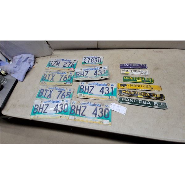 Collection of Manitoba License Plates Including Modern "Friendly Manitoba" and Vintage 1956-1970