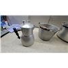 Image 2 : Vintage Aluminum Kitchenware: Coffee Percolator, Utility Pails with Bail Handles