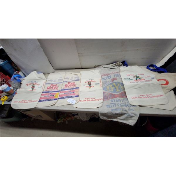 Vintage Canadian Fabric Feed Sacks, Robin Hood Oats, Five Roses Flour, Peerless Poultry