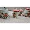 Image 4 : Vintage Metal Kitchen Canister Set with Red Floral Pattern, Nesting Canisters and Spice Jars