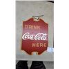 Image 2 : Coca-Cola "Drink Here" Shield Sign, Bottle Opener, and Framed Advertisement Print