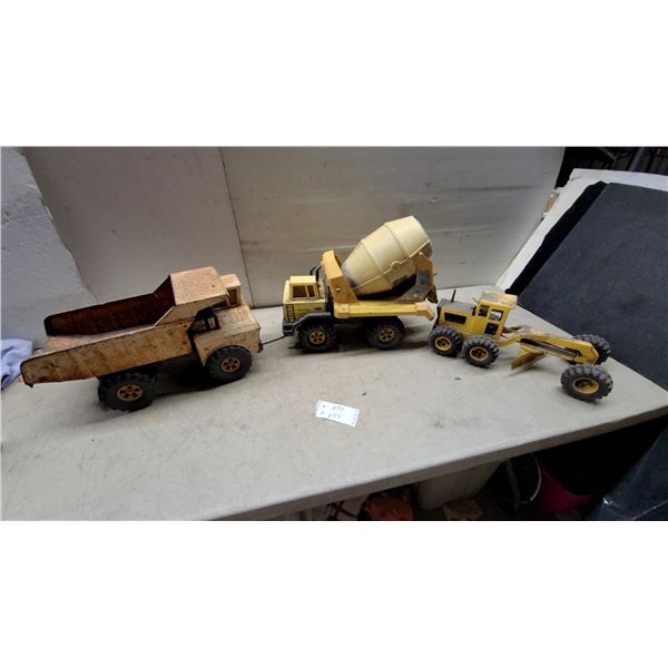 Vintage Tonka Mighty Series Dump Truck, Turbo-Diesel Cement Mixer, and Road Grader