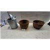 Image 1 : Galvanized Metal Watering Can and Two Vintage Cast Iron Buckets