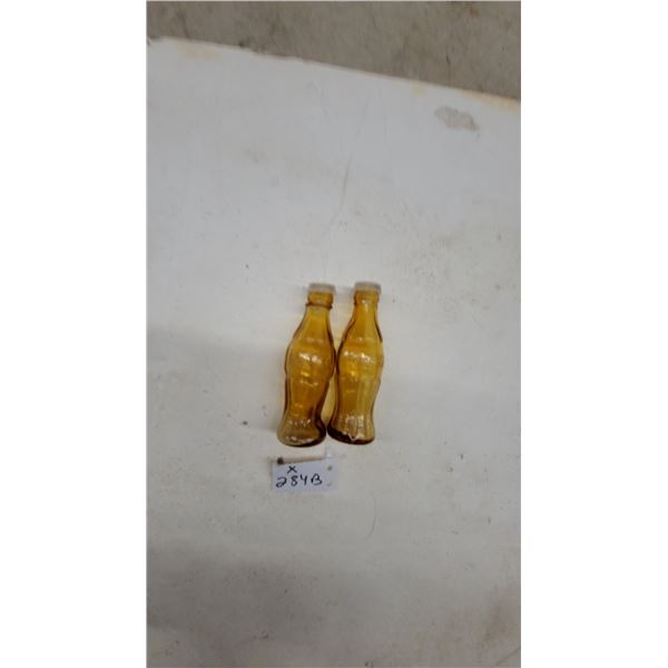 Vintage Amber Glass Miniature Coca-Cola Bottle Salt and Pepper Shakers