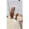 Image 1 : Hand-Carved Wooden Warrior Figure, 20”, and Female Torso with Lizard Sculpture