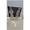 Image 1 : Pair of Vintage Clear Glass Kerosene Oil Lamps With Etched and Amber Rim Chimneys