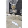 Image 3 : Pair of Vintage Clear Glass Kerosene Oil Lamps With Etched and Amber Rim Chimneys