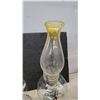 Image 4 : Pair of Vintage Clear Glass Kerosene Oil Lamps With Etched and Amber Rim Chimneys
