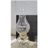 Image 5 : Pair of Vintage Clear Glass Kerosene Oil Lamps With Etched and Amber Rim Chimneys