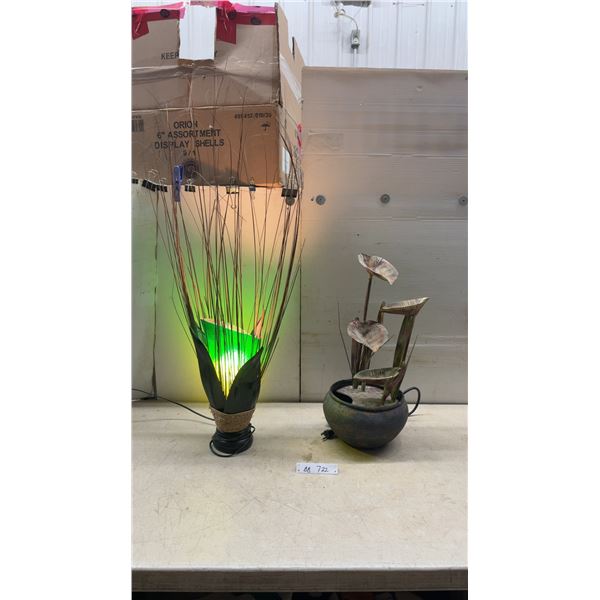 Decorative Table Lamp with Green Glass Shade and Dried Grasses, Approximately 36” Tall and Small