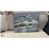Image 1 : Oil on Canvas Painting of Ocean Waves and Rocks, Stretcher Frame, and Hanging Wire, 39 × 39”