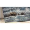 Image 3 : Oil on Canvas Painting of Ocean Waves and Rocks, Stretcher Frame, and Hanging Wire, 39 × 39”