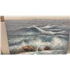 Image 4 : Oil on Canvas Painting of Ocean Waves and Rocks, Stretcher Frame, and Hanging Wire, 39 × 39”