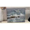 Image 5 : Oil on Canvas Painting of Ocean Waves and Rocks, Stretcher Frame, and Hanging Wire, 39 × 39”