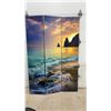 Image 2 : Three-Panel Folding Screen with Ocean Sunset Scene, 71” Tall and each panel 16”