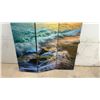 Image 3 : Three-Panel Folding Screen with Ocean Sunset Scene, 71” Tall and each panel 16”