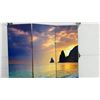 Image 4 : Three-Panel Folding Screen with Ocean Sunset Scene, 71” Tall and each panel 16”