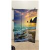Image 5 : Three-Panel Folding Screen with Ocean Sunset Scene, 71” Tall and each panel 16”