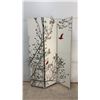 Image 1 : Three-Panel Room Divider with Tree and Bird Motif, 71 × 48” Each Panel 16”