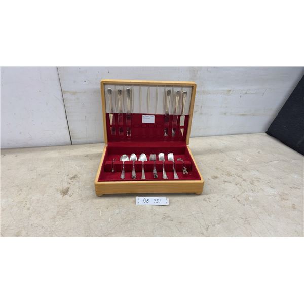 1881 Rogers Triple Silverware Set: Knives, Dinner Forks, Salad Forks, Spoons and Chest