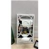 Image 2 : Decorative Lot: Green Glass Bottles, Black Painted Jug, White Mirror, Candle Holder