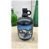 Image 5 : Decorative Lot: Green Glass Bottles, Black Painted Jug, White Mirror, Candle Holder
