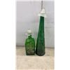 Image 6 : Decorative Lot: Green Glass Bottles, Black Painted Jug, White Mirror, Candle Holder