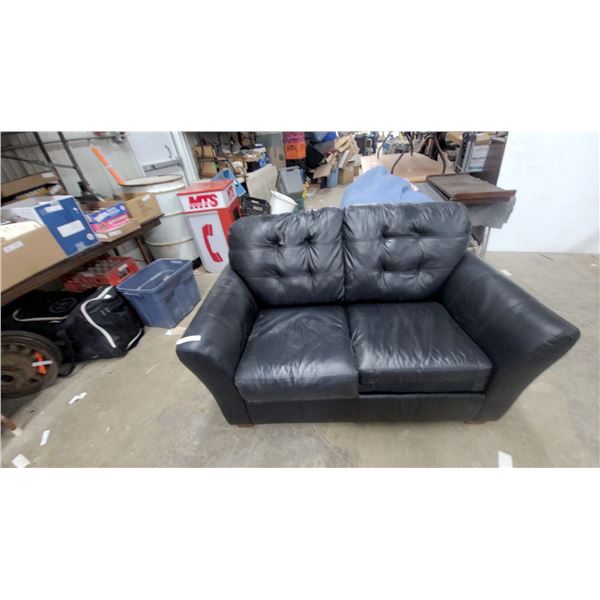 Black Leather-Style 2-Cushion Couch