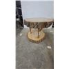 Image 1 : Rustic Handcrafted Two-Tiered Live Edge Wood Log Slice End Table with Branch Legs 18”hgt.