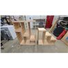 Image 1 : 3 Modular Wooden Display Shelving Units with Slatted Shelves and Stepped Sections
