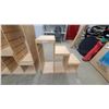 Image 2 : 3 Modular Wooden Display Shelving Units with Slatted Shelves and Stepped Sections