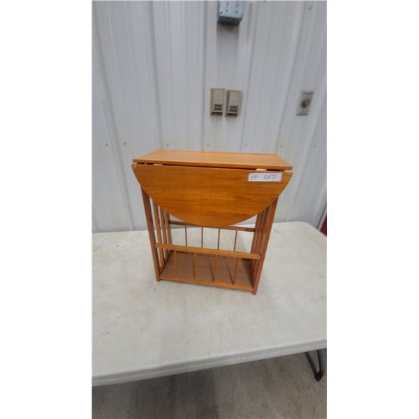 Wooden Drop-Leaf End Table with Slatted Magazine Shelf, Medium-Brown Finish 22”×19”×9”