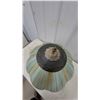 Image 4 : Vintage Victorian-Style Table Lamp With Pleated Green Glass Shade and Gold Fringe