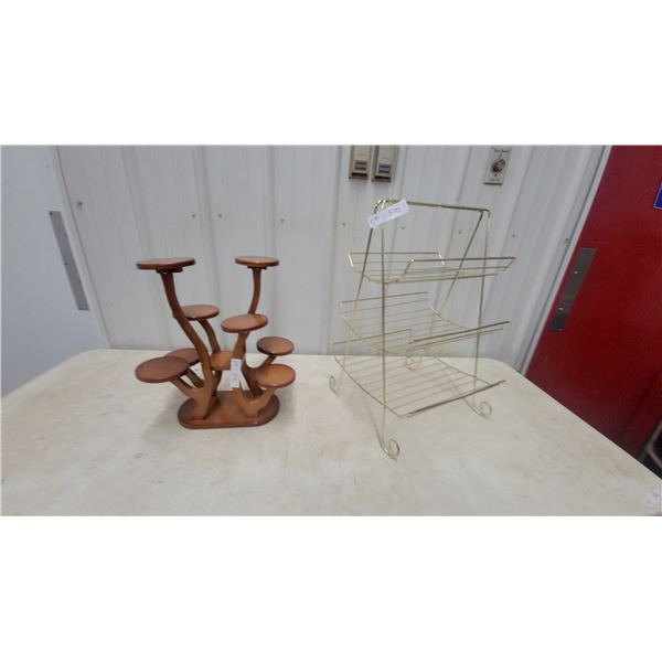 Wooden Multi-Tiered Tree-Style Display Stand With Eight Round Platforms and 3 tier rack