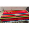 Image 2 : Two Serape Blankets: Red and Blue Striped, Each with Fringe