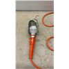 Image 4 : Two Work Lights: Yellow and Orange, Each with Bulb, Metal Cage, and Extension Cord