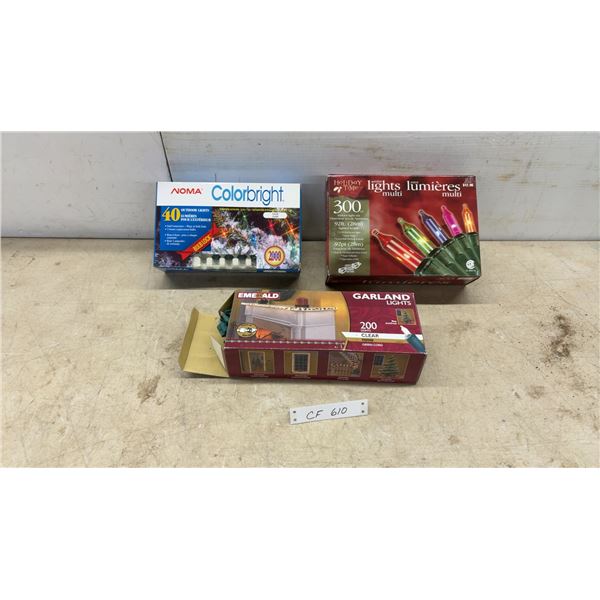 Noma Colorbright 40 Outdoor Lights, Holiday Time 300 Mini Lights, and Emerald 200 Garland Lights