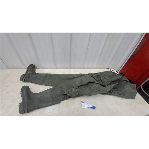Dark Green Chest Waders (Size 10) and New Old Stock Hip Waders (Size 9)