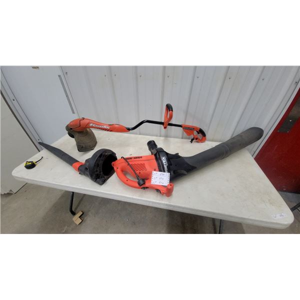 Black and Decker Vortex Electric Leaf Blower Vacuum and Grasshog Electric String Trimmer