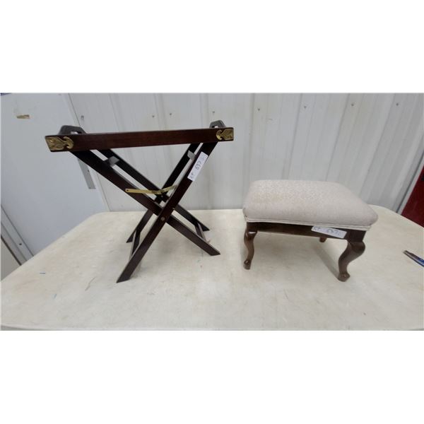 Folding Butler's Tray Table and Queen Anne Upholstered Footstool
