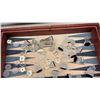 Image 3 : Chess, Checkers and Backgammon Set in Wood Case and Glass Top including Dice, Playing Pieces and