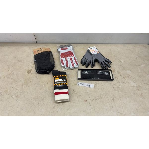 Work Gloves, Berne All Purpose Work Sock, New Blivet Boddi Chest Bag and Black Wallet
