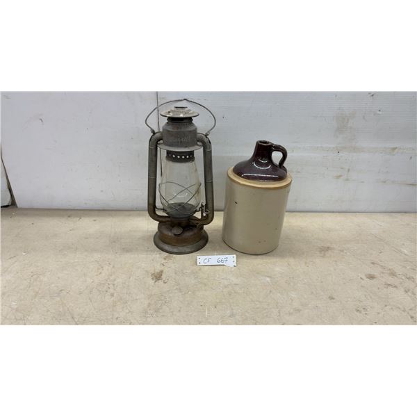 Vintage Beacon Lantern and Stoneware Finger Jug