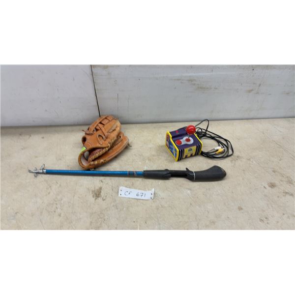 Cooper Soft Tanned Steerhide Baseball Glove, Fishing Rod, and Plug-and-Play Arcade Game