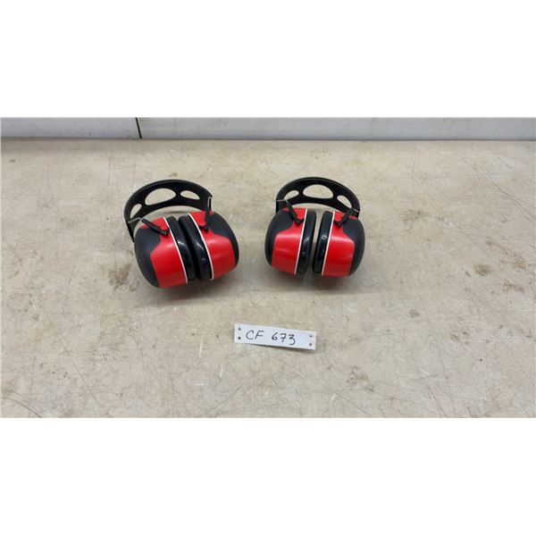 3M Red and Black Over-the-Head Earmuffs, 30 NRR, and Instructions